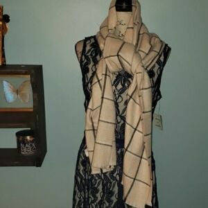 NWT Gap Cozy Scarf Camel Beige Fringe Check Plaid Large Unisex 78×25”